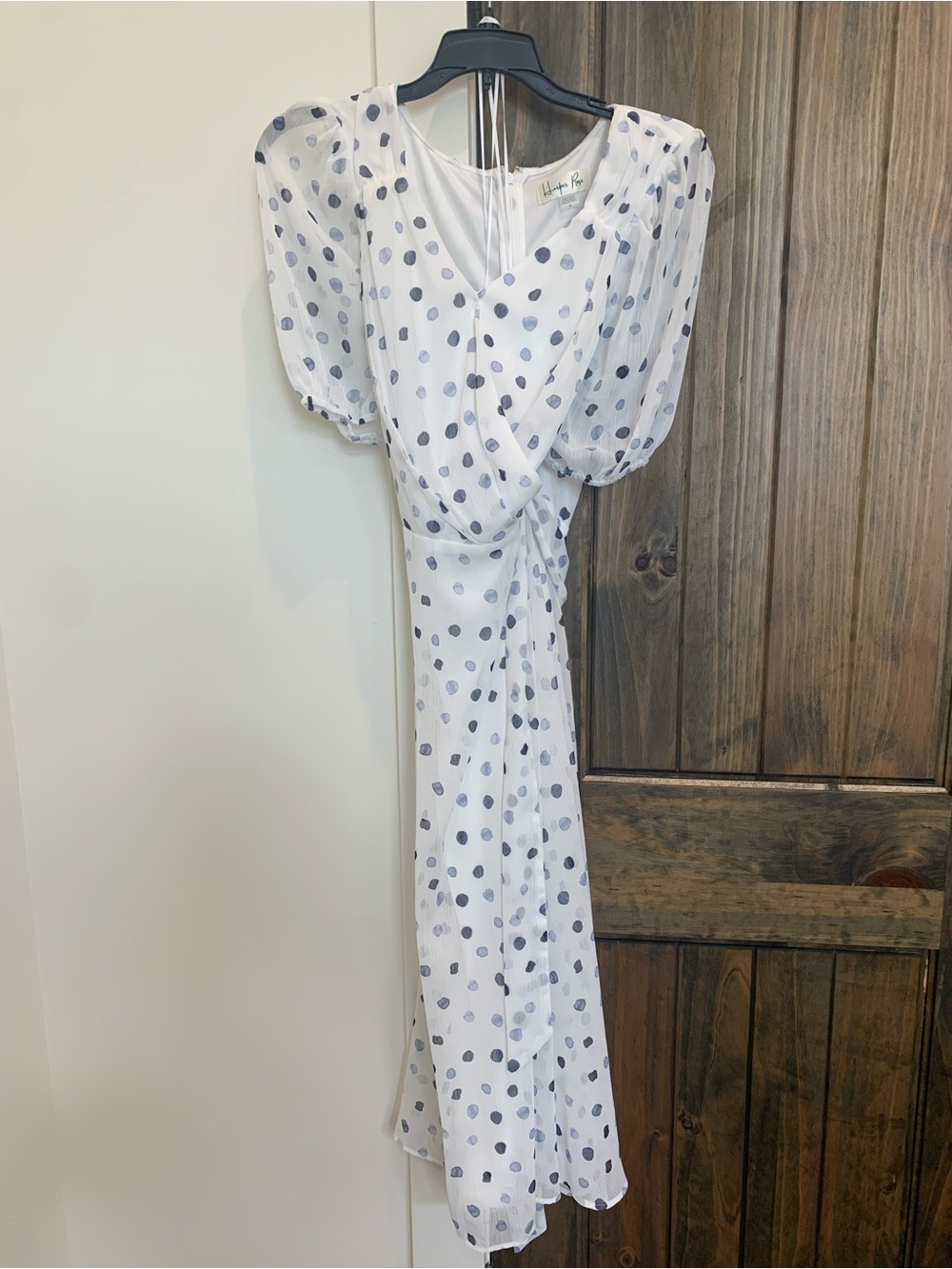 Polka Dot White Maxi Wrap Dress with Puff Sleeves